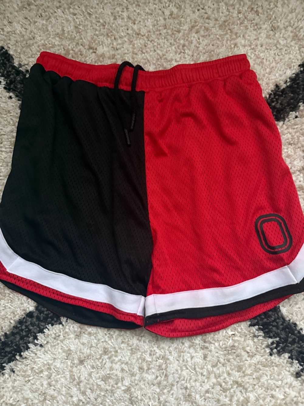 Athletic Two-Tone Red & Black Women's Mesh Shorts